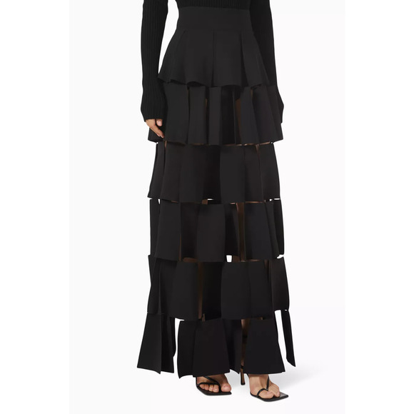 A.W.A.K.E. Mode Black Cutout-Ruffle Maxi Skirt Size 2 - Picture 1 of 4